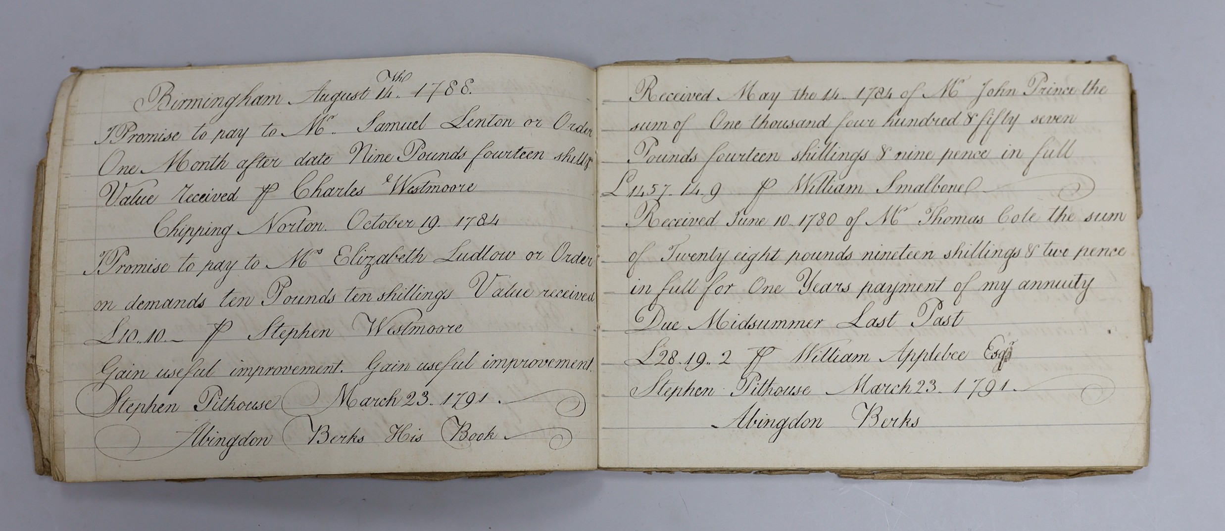 Six George III hand-written school exercise books
